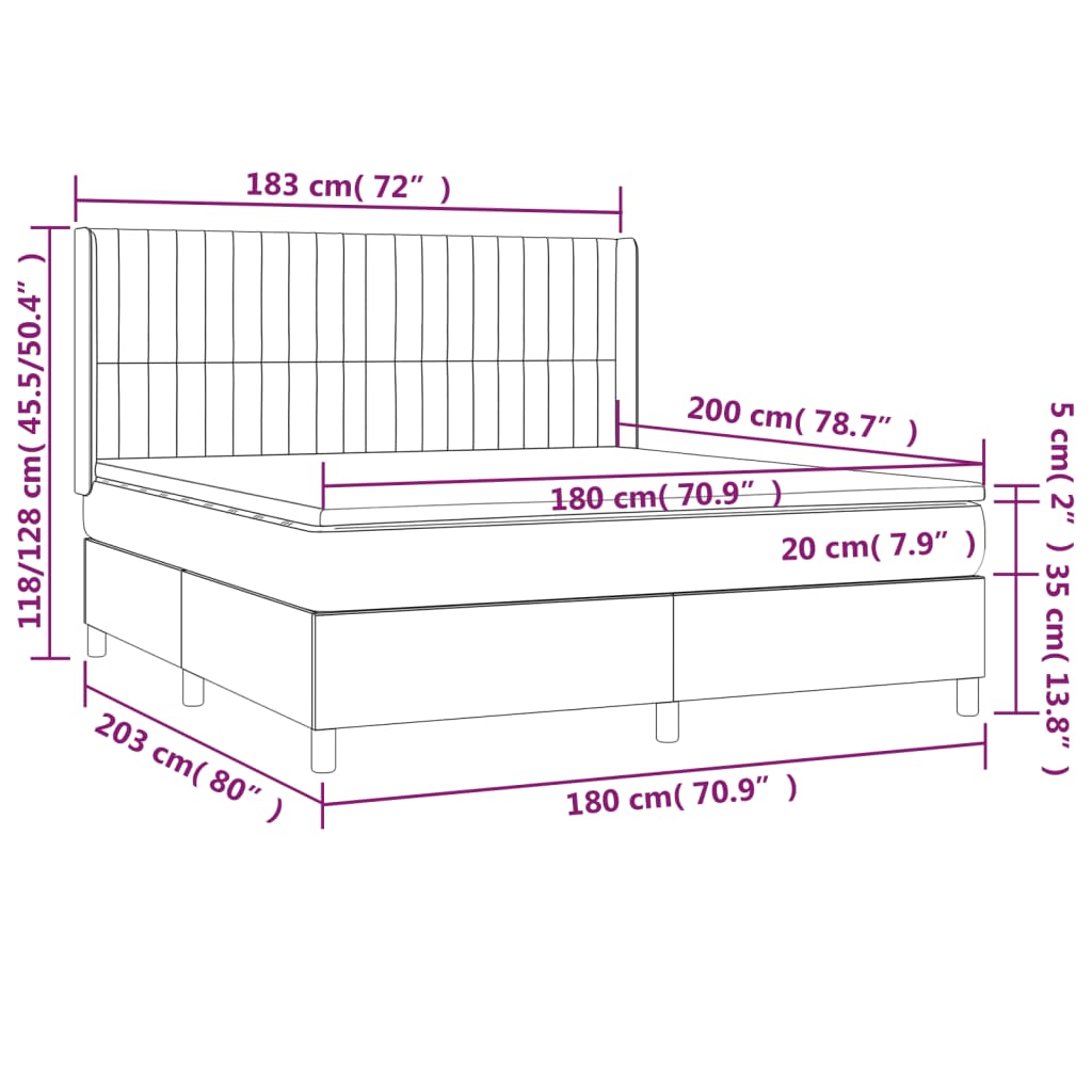 Krevet box spring s madracem LED tamnosivi 180x200 cm baršun