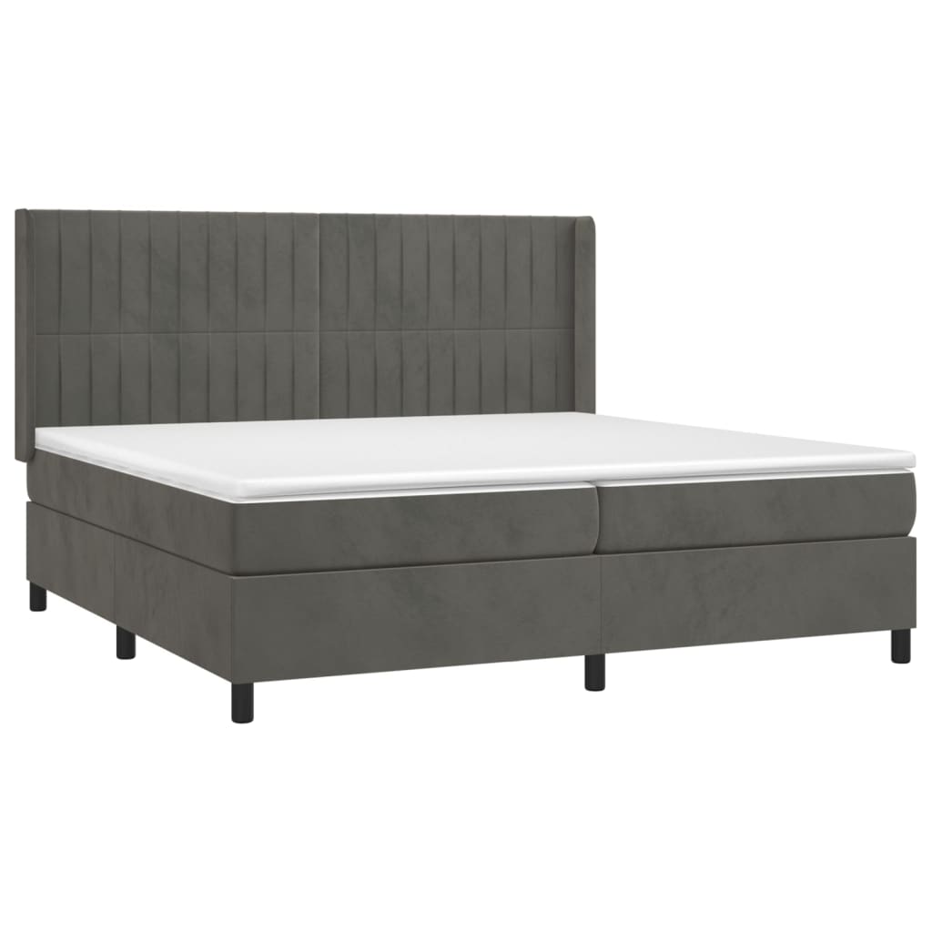 Krevet box spring s madracem LED tamnosivi 200x200 cm baršun