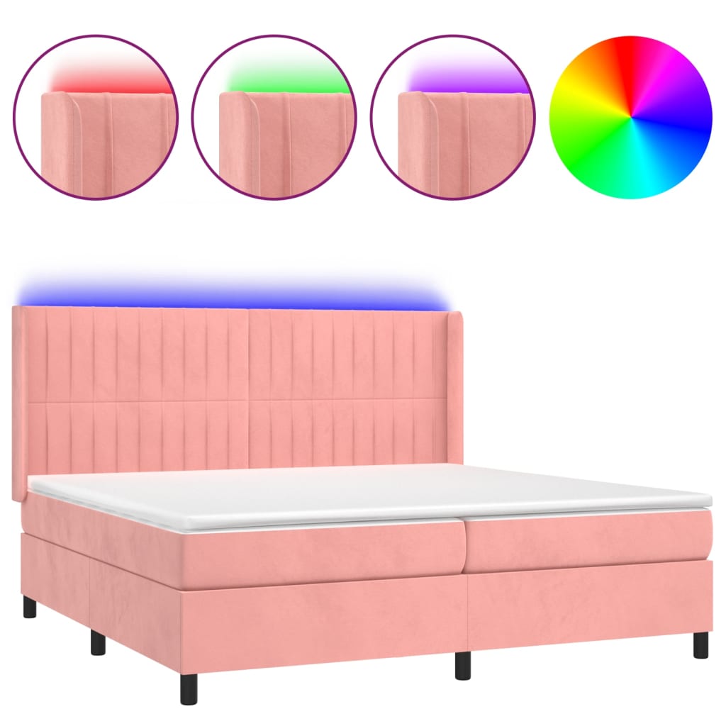 Krevet box spring s madracem LED ružičasti 200x200cm baršunasti