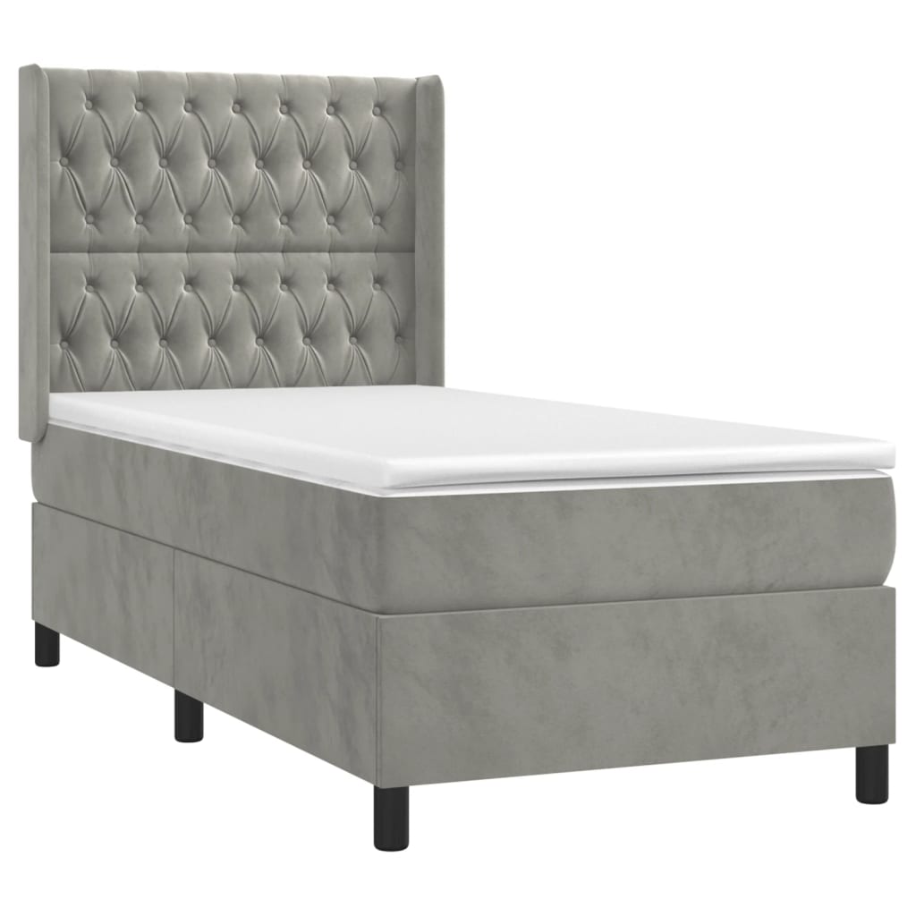Krevet box spring s madracem LED svjetlosivi 80x200 cm baršun