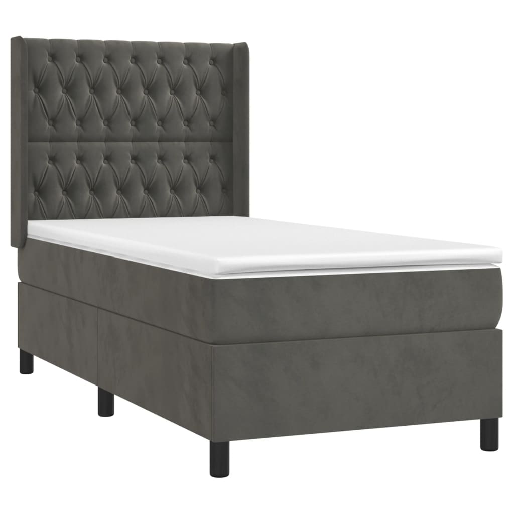 Krevet box spring s madracem LED tamnosivi 90x190 cm baršun
