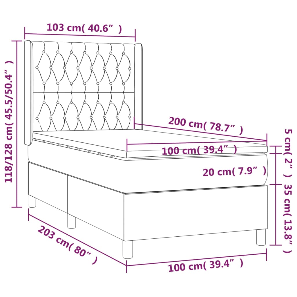 Krevet box spring s madracem LED tamnosivi 100x200 cm baršun