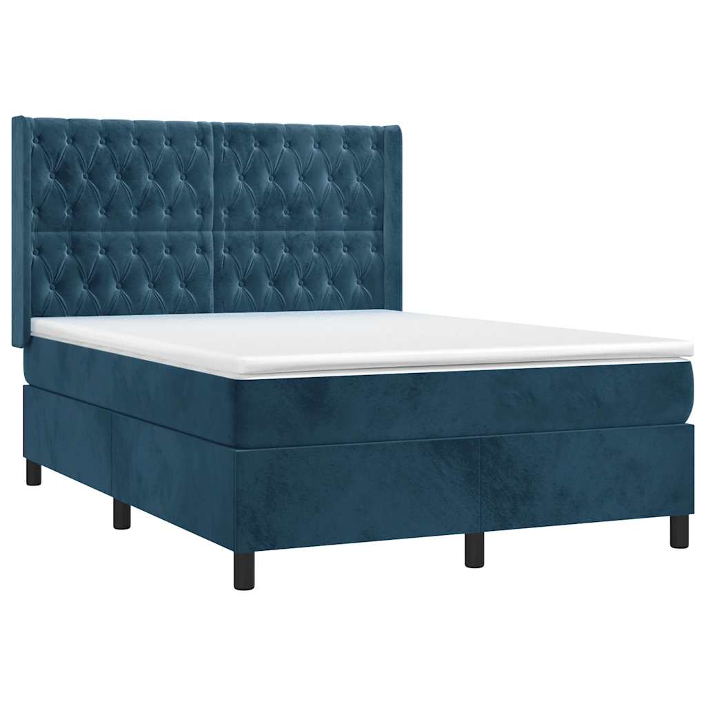 Krevet box spring s madracem LED tamnoplavi 140x190 cm baršun