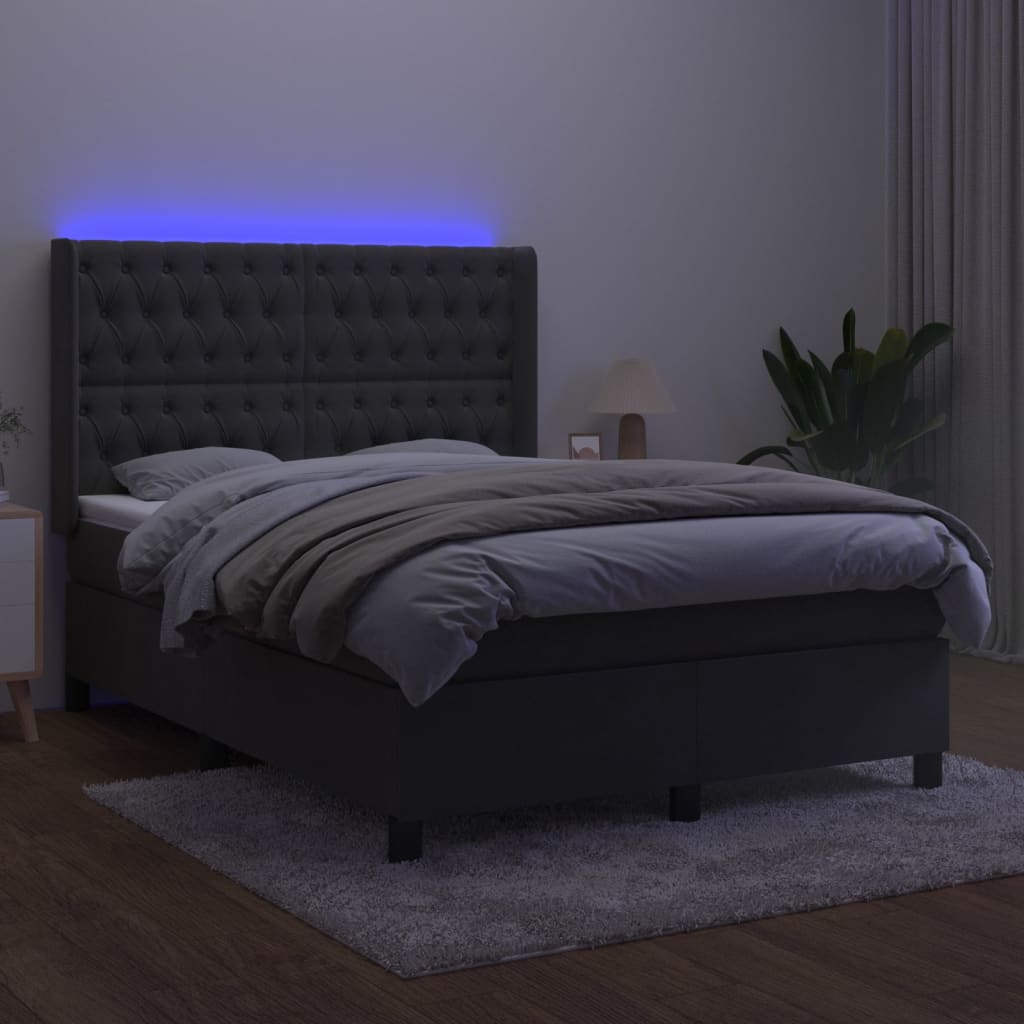 Krevet box spring s madracem LED tamnosivi 140x200 cm baršun