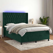 Krevet box spring s madracem LED tamnozeleni 140x200 cm baršun
