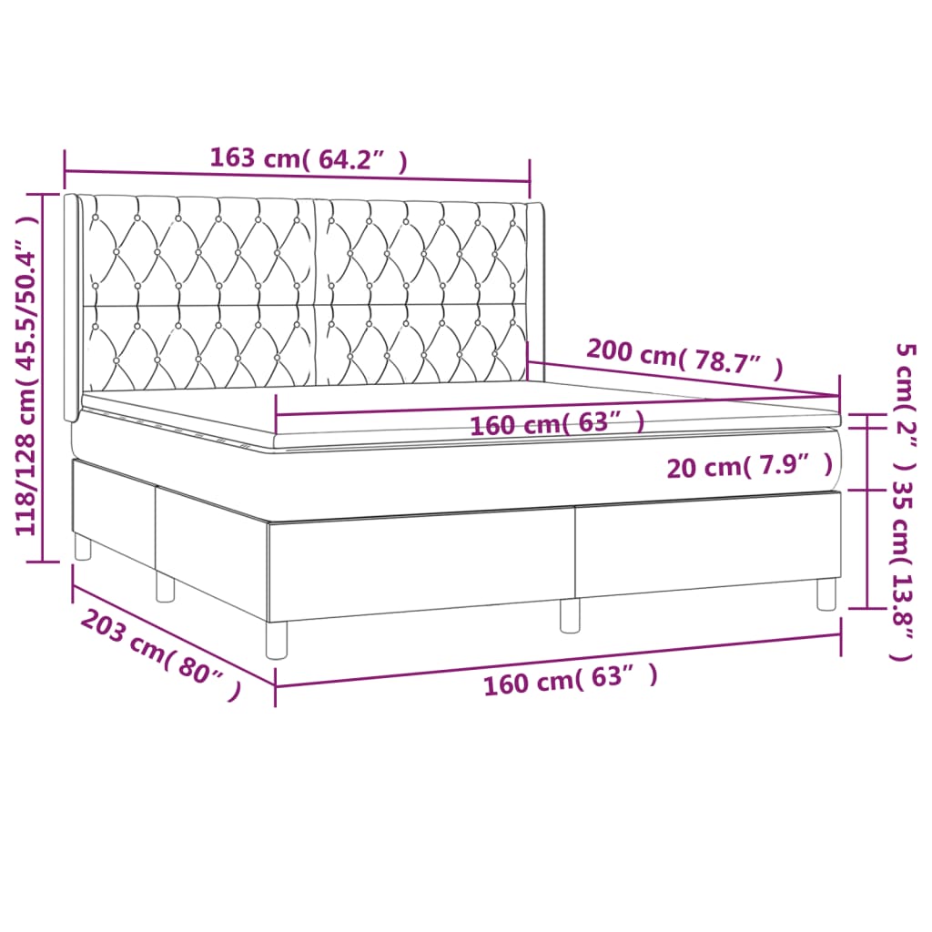 Krevet box spring s madracem LED svjetlosivi 160x200 cm baršun