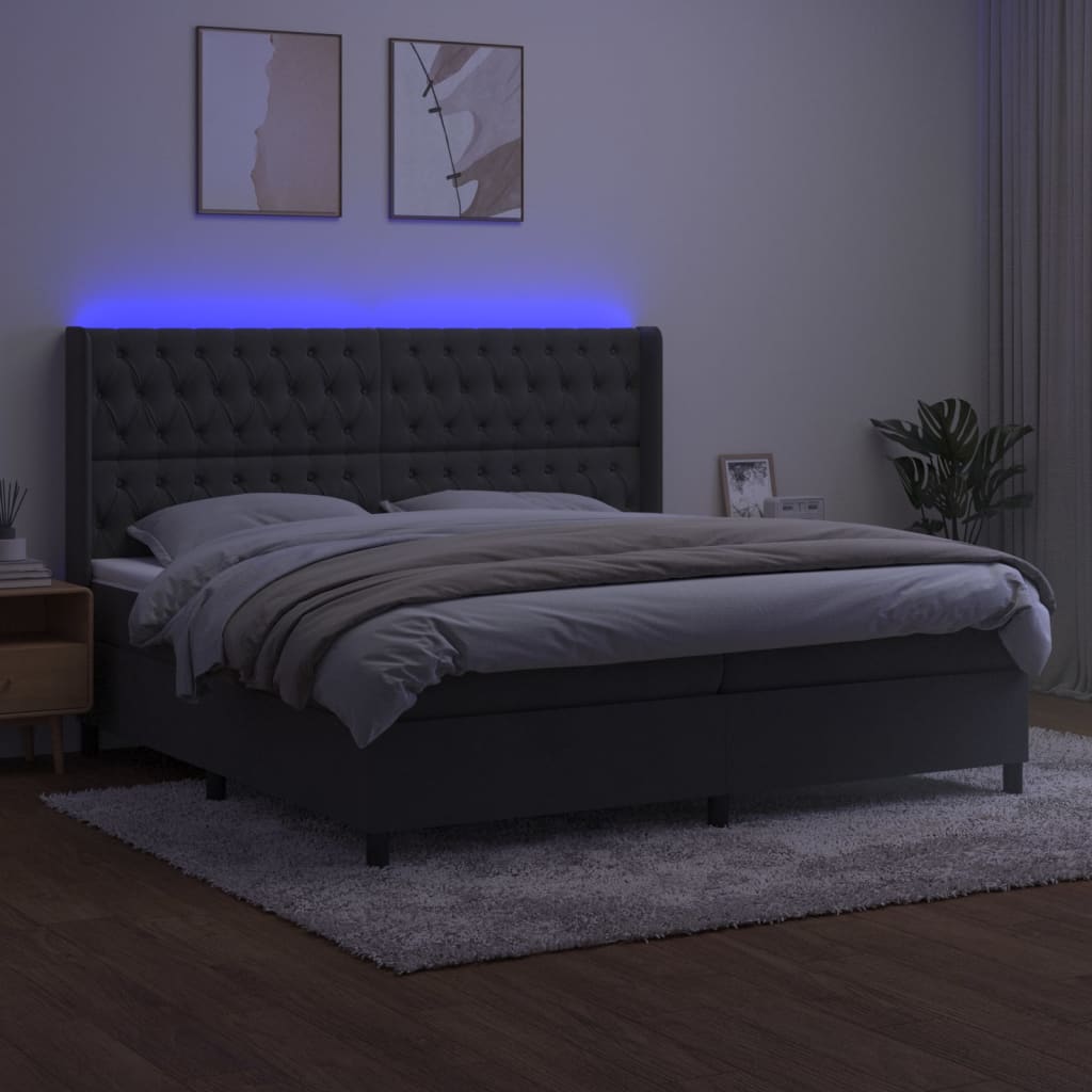 Krevet box spring s madracem LED tamnosivi 200x200 cm baršun