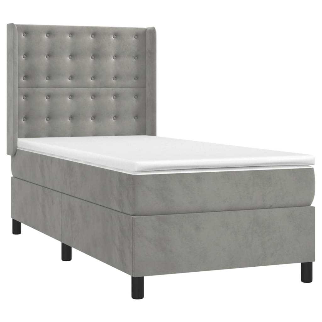 Krevet box spring s madracem LED svjetlosivi 80x200 cm baršun