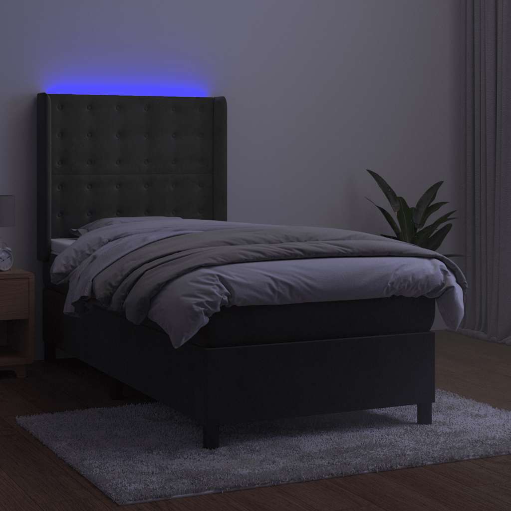 Krevet box spring s madracem LED tamnosivi 80 x 200 cm baršun