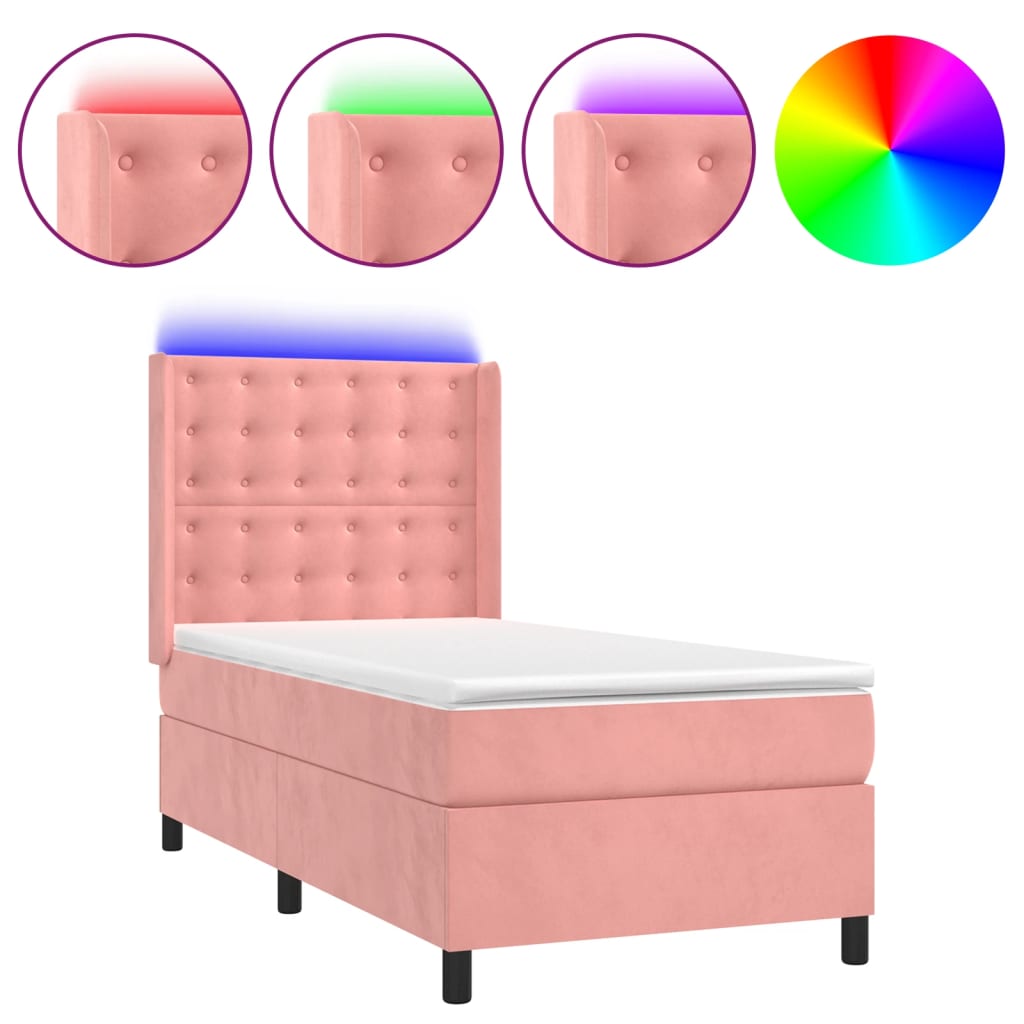 Krevet box spring s madracem LED ružičasti 100x200cm baršunasti