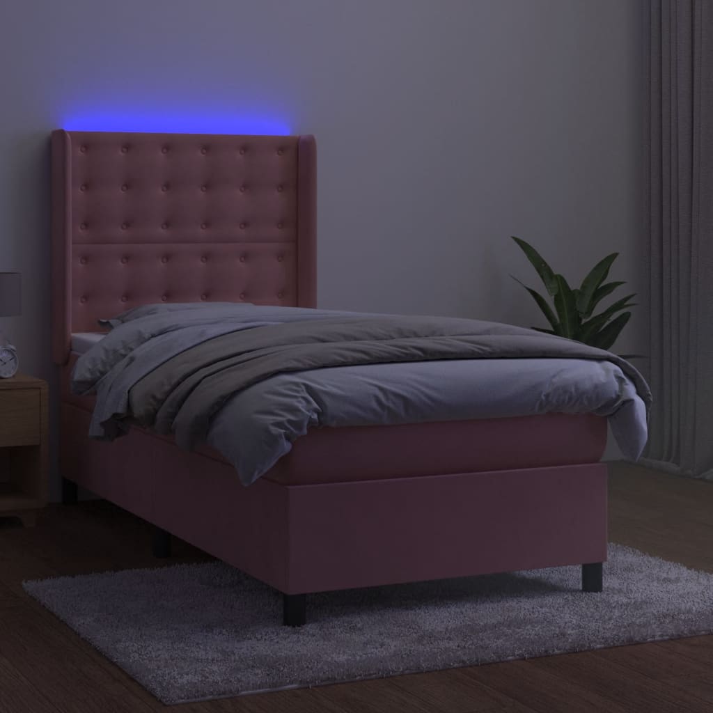 Krevet box spring s madracem LED ružičasti 100x200cm baršunasti