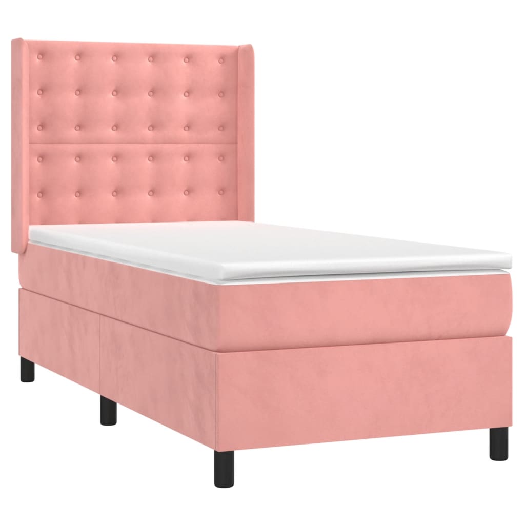 Krevet box spring s madracem LED ružičasti 100x200cm baršunasti