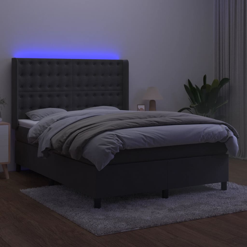 Krevet box spring s madracem LED tamnosivi 140x190 cm baršun