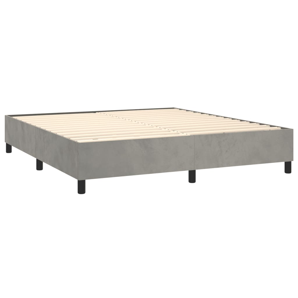 Krevet box spring s madracem LED svjetlosivi 180x200 cm baršun
