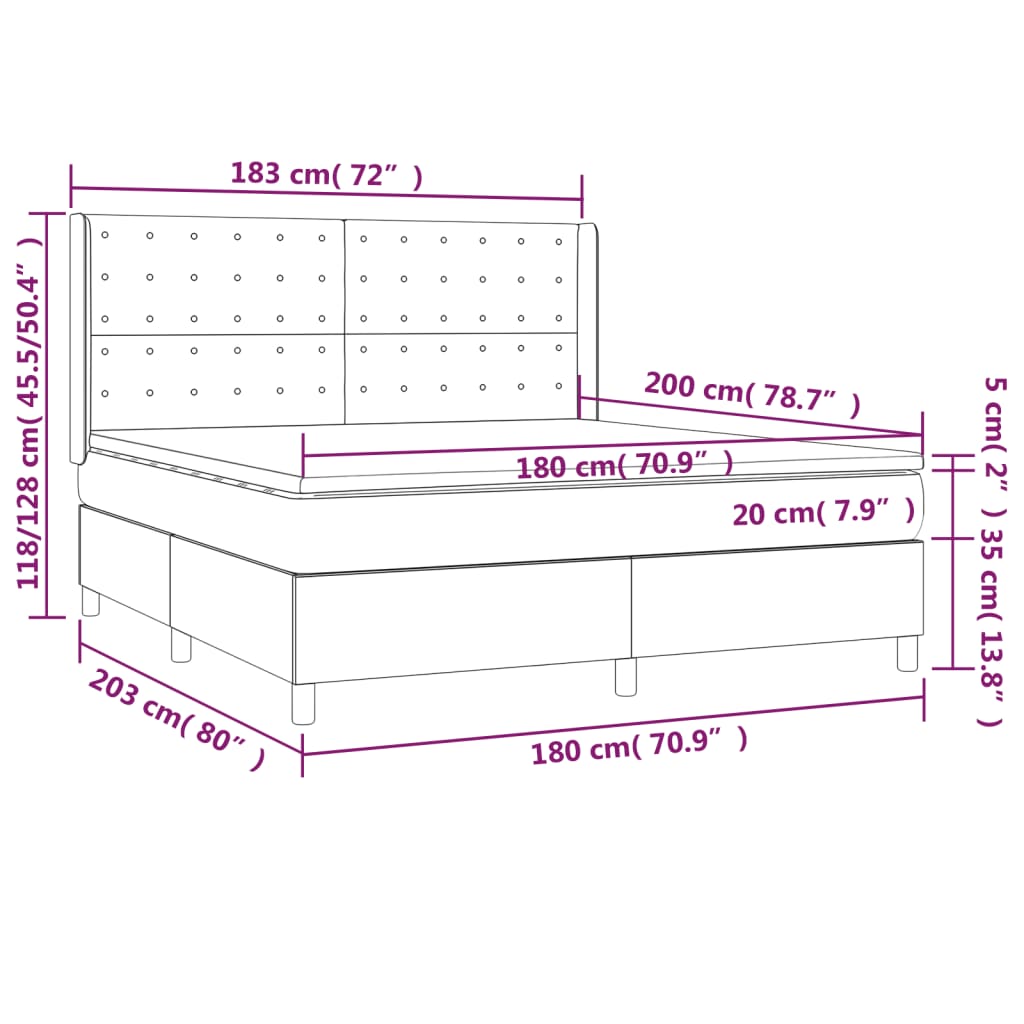 Krevet box spring s madracem LED tamnosivi 180x200 cm baršun