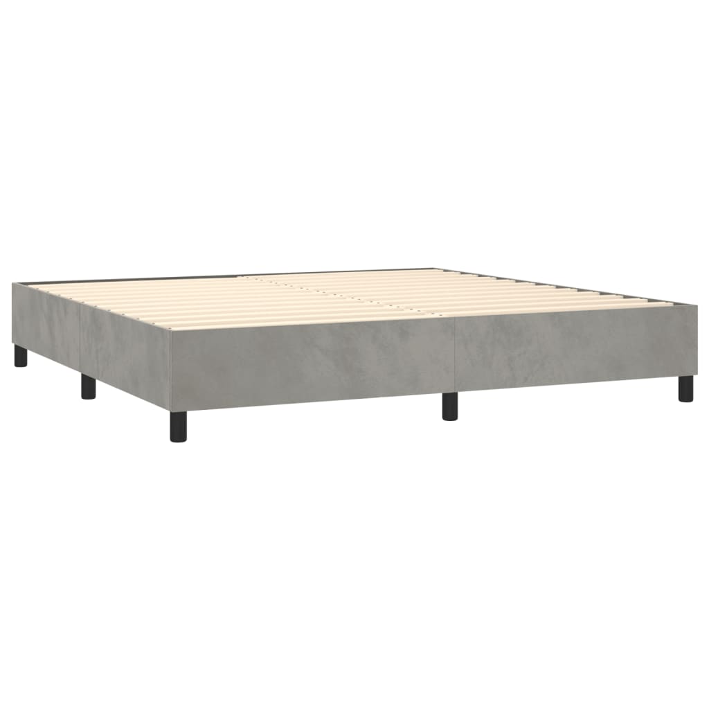 Krevet box spring s madracem LED svjetlosivi 200x200 cm baršun