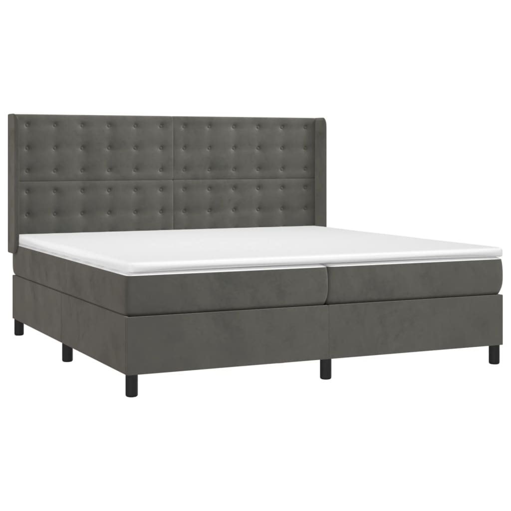 Krevet box spring s madracem LED tamnosivi 200x200 cm baršun