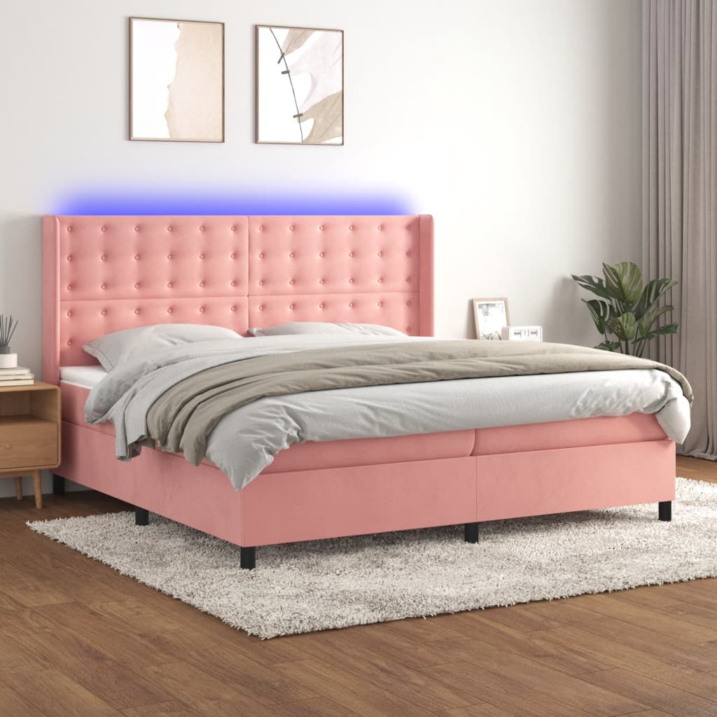 Krevet box spring s madracem LED ružičasti 200x200cm baršunasti