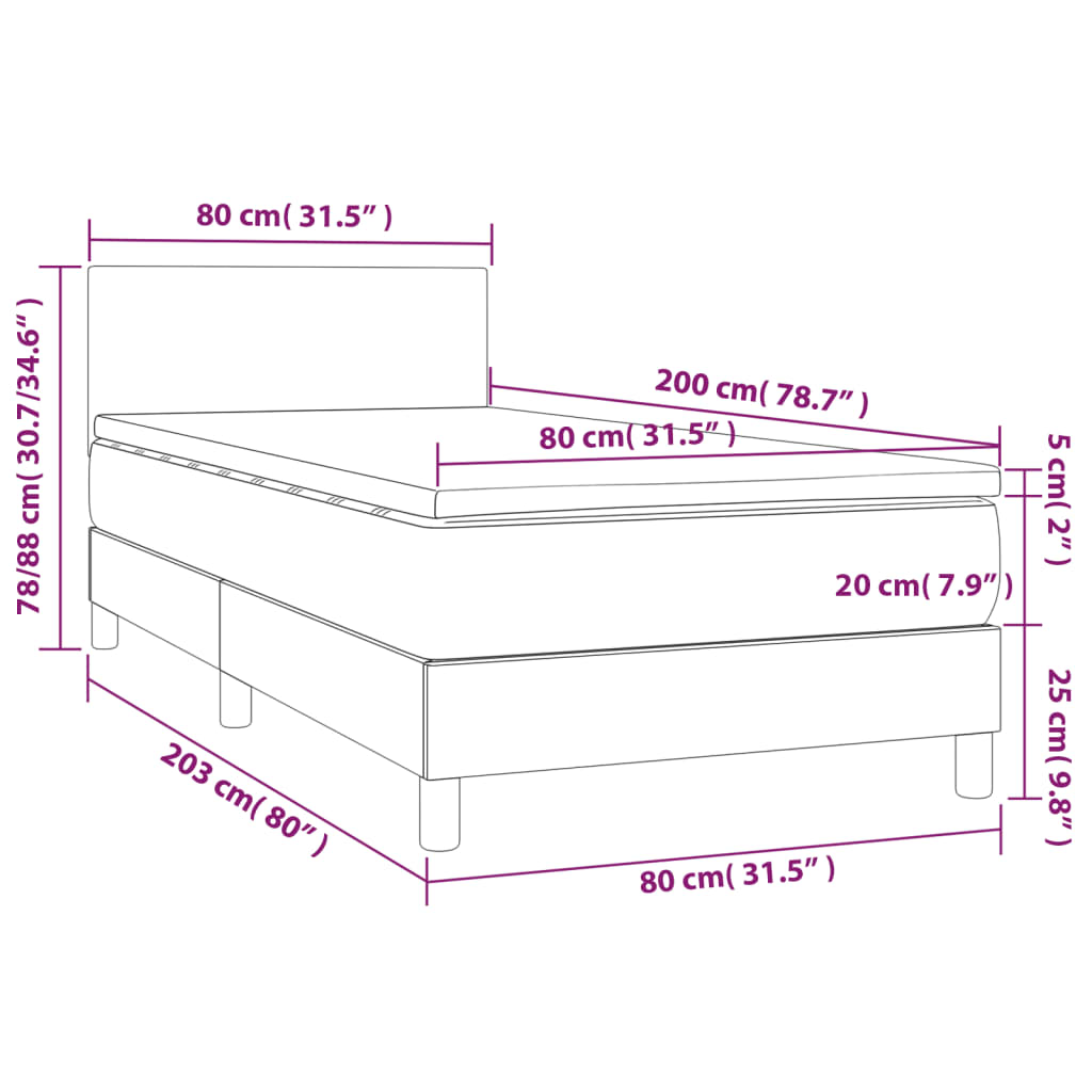 Krevet box spring s madracem LED tamnosivi 80 x 200 cm tkanina