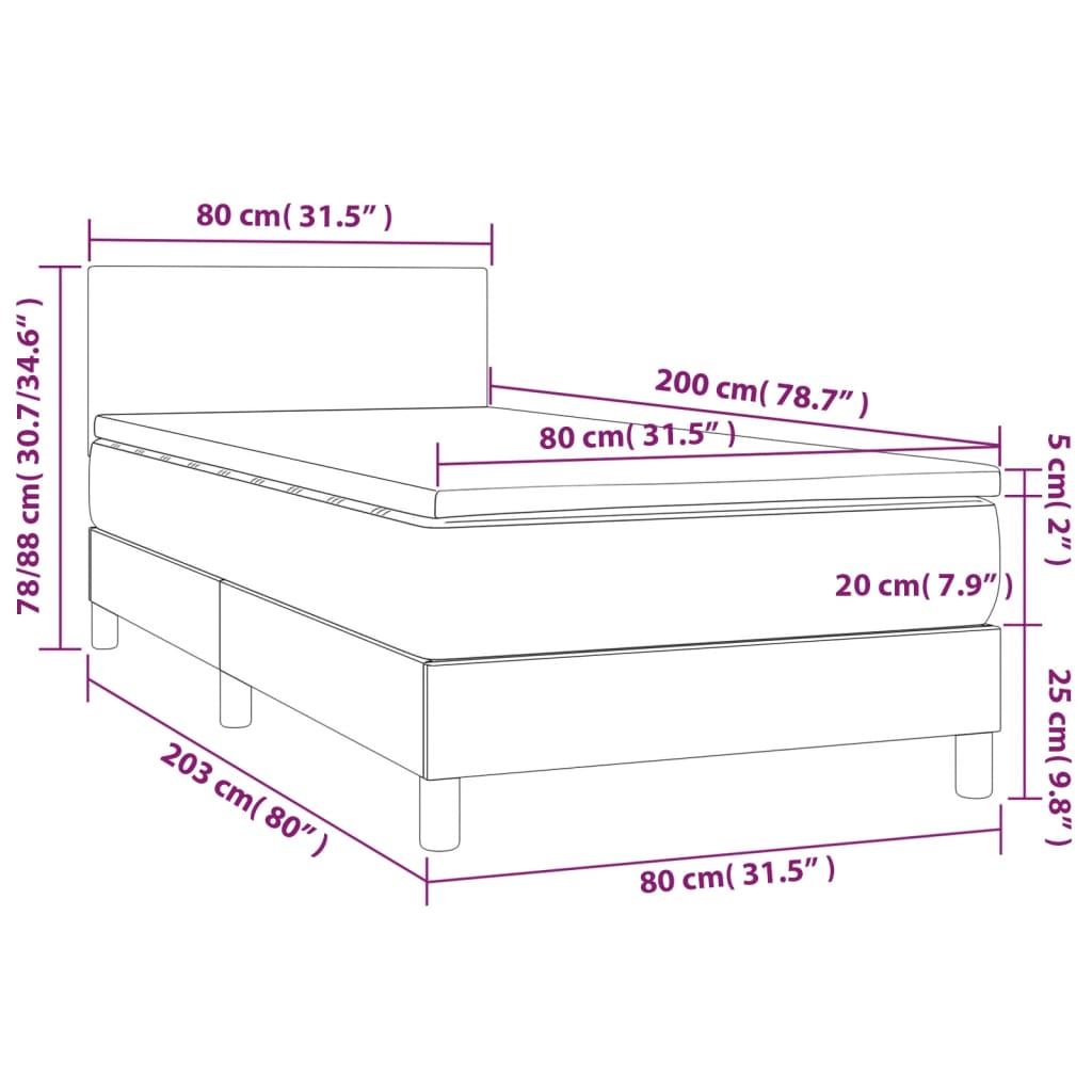 Krevet box spring s madracem LED plavi 80 x 200 cm od tkanine