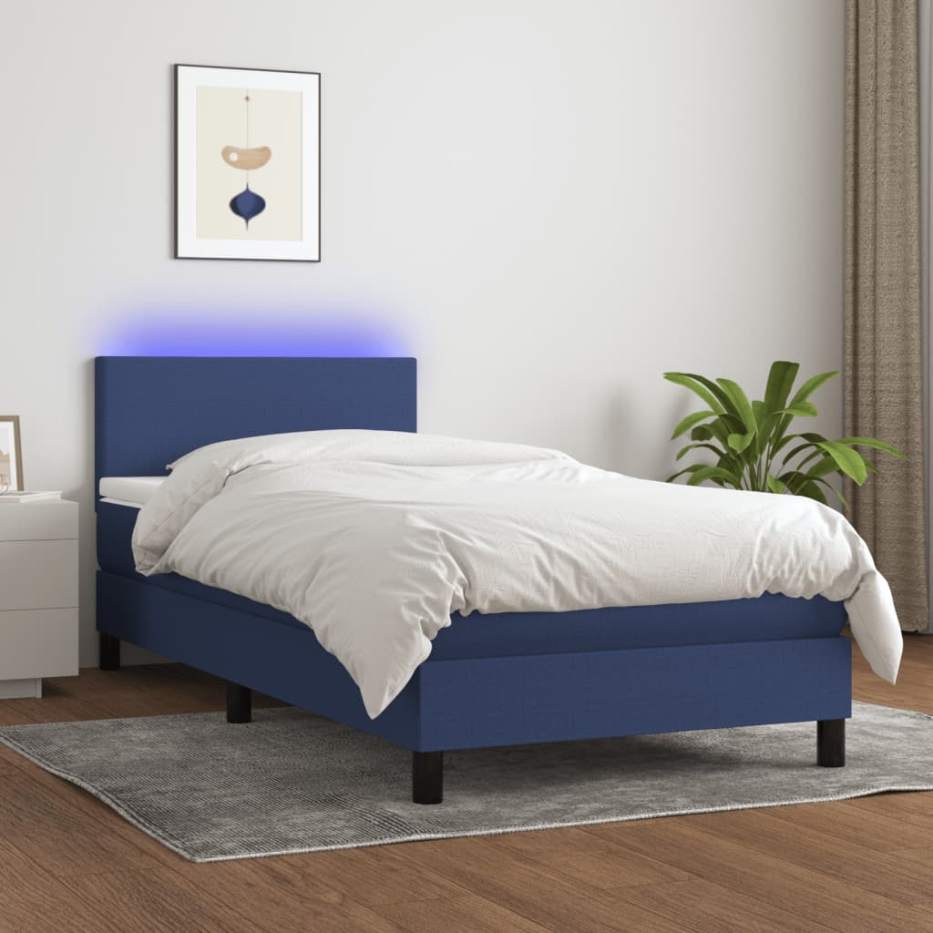 Krevet box spring s madracem LED plavi 80 x 200 cm od tkanine