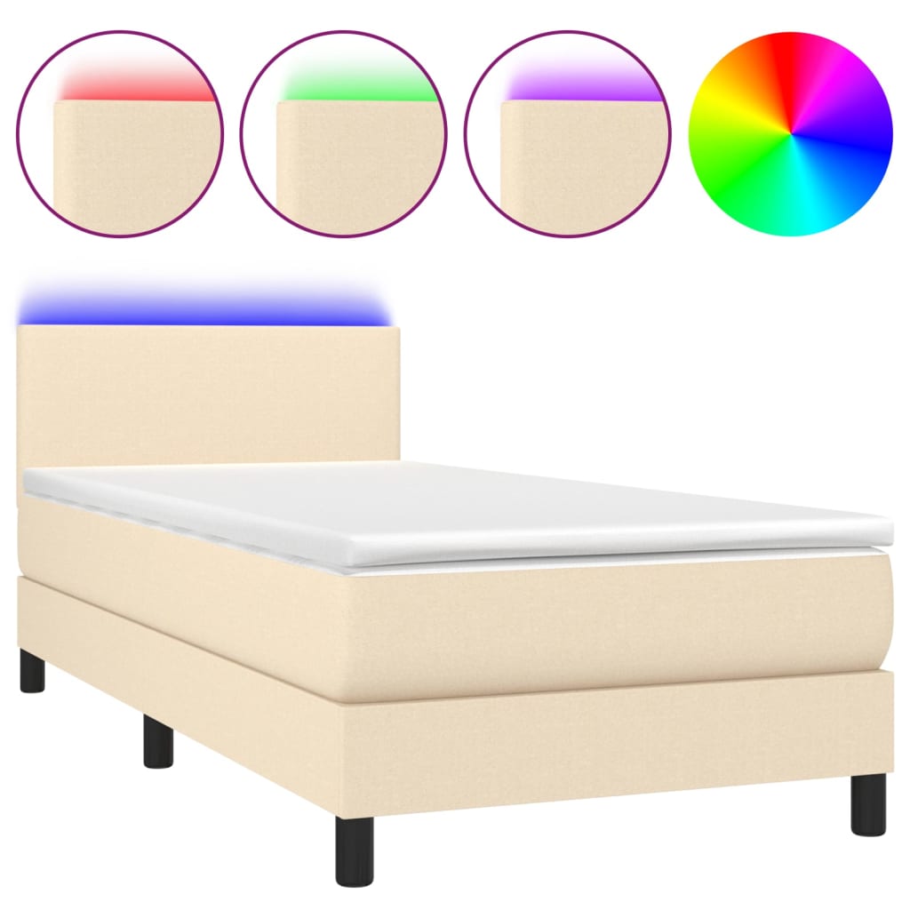 Krevet box spring s madracem LED krem 90x200 cm od tkanine