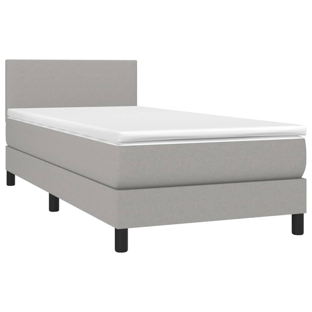 Krevet box spring s madracem LED svjetlosivi 100x200 cm tkanina
