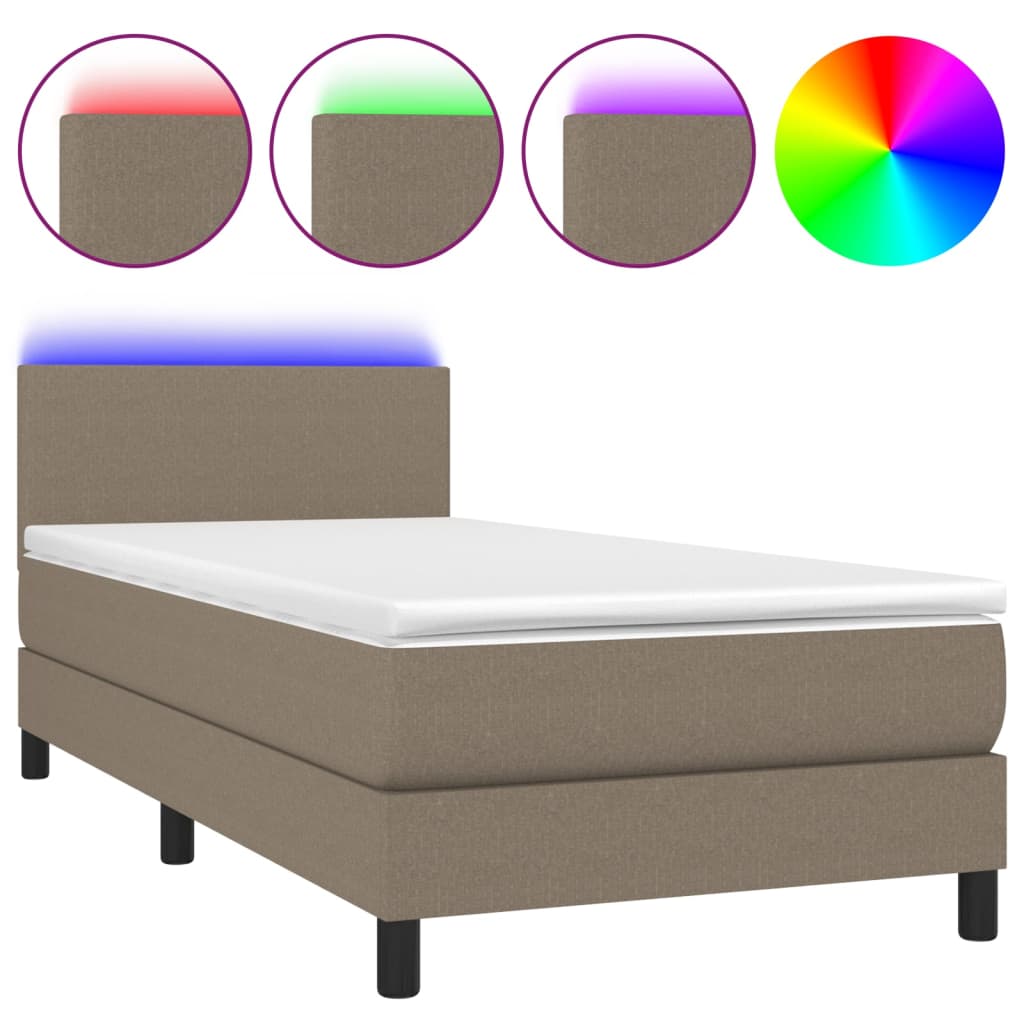 Krevet box spring s madracem LED smeđesivi 100x200 cm tkanina