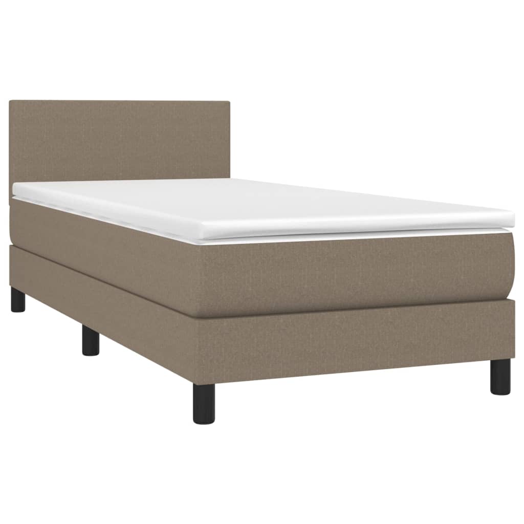 Krevet box spring s madracem LED smeđesivi 100x200 cm tkanina