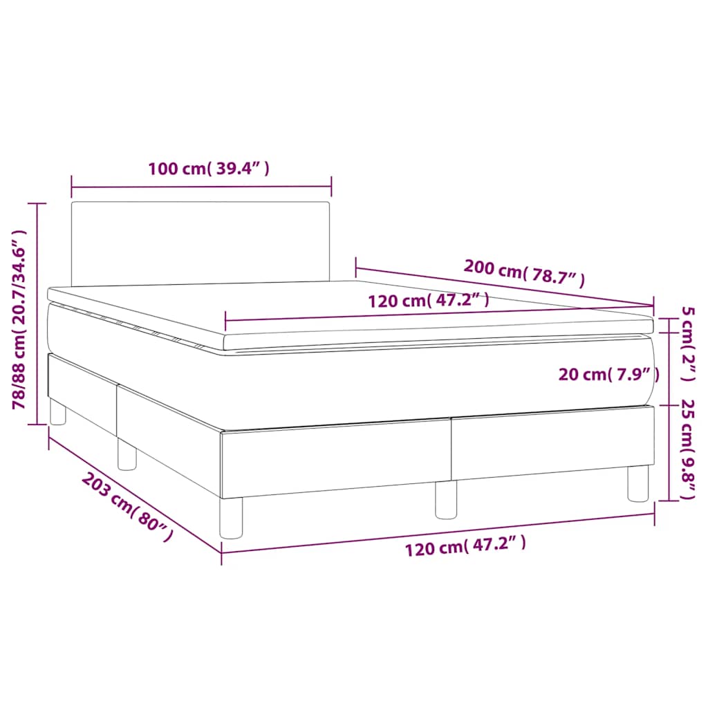 Krevet box spring s madracem LED crni 120 x 200 cm od tkanine