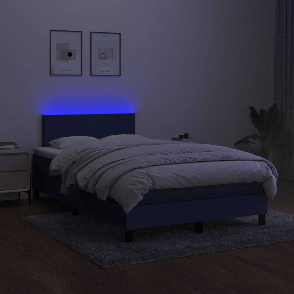 Krevet box spring s madracem LED plavi 120 x 200 cm od tkanine