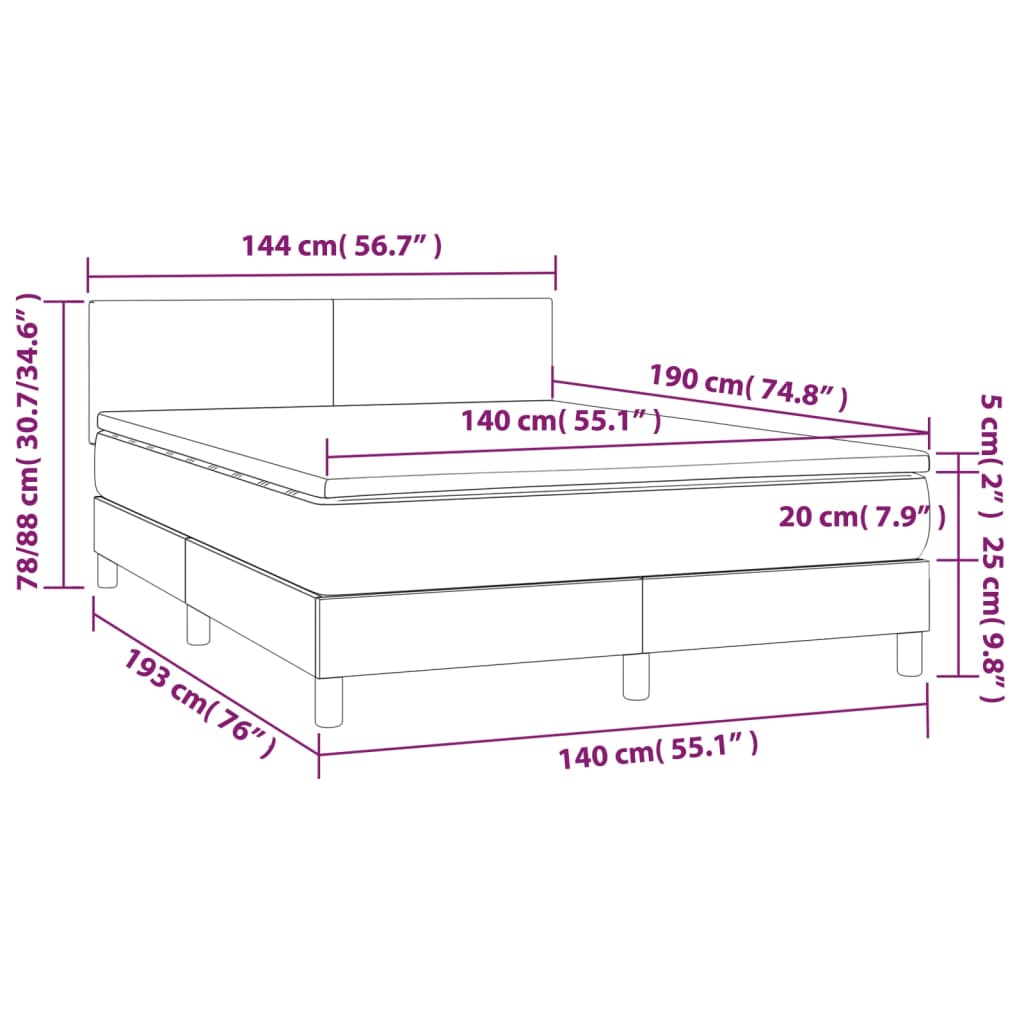Krevet box spring s madracem LED plavi 140x190 cm od tkanine