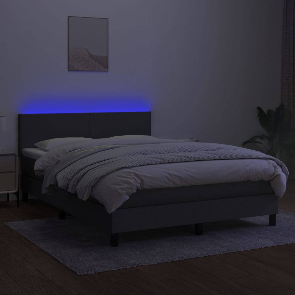 Krevet box spring s madracem LED tamnosivi 140x200 cm tkanina