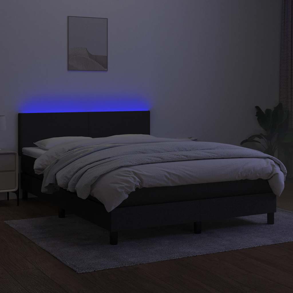 Krevet box spring s madracem LED crni 140x200 cm od tkanine