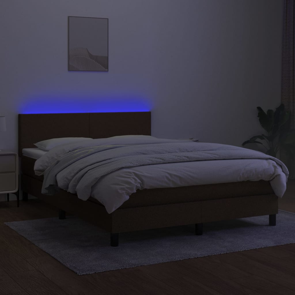 Krevet box spring s madracem LED tamnosmeđi 140x200 cm tkanina