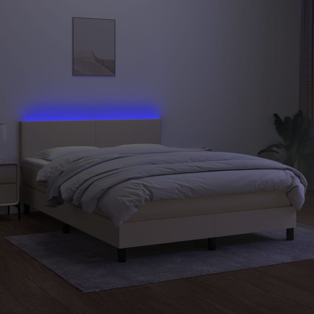 Krevet box spring s madracem LED krem 140x200 cm od tkanine