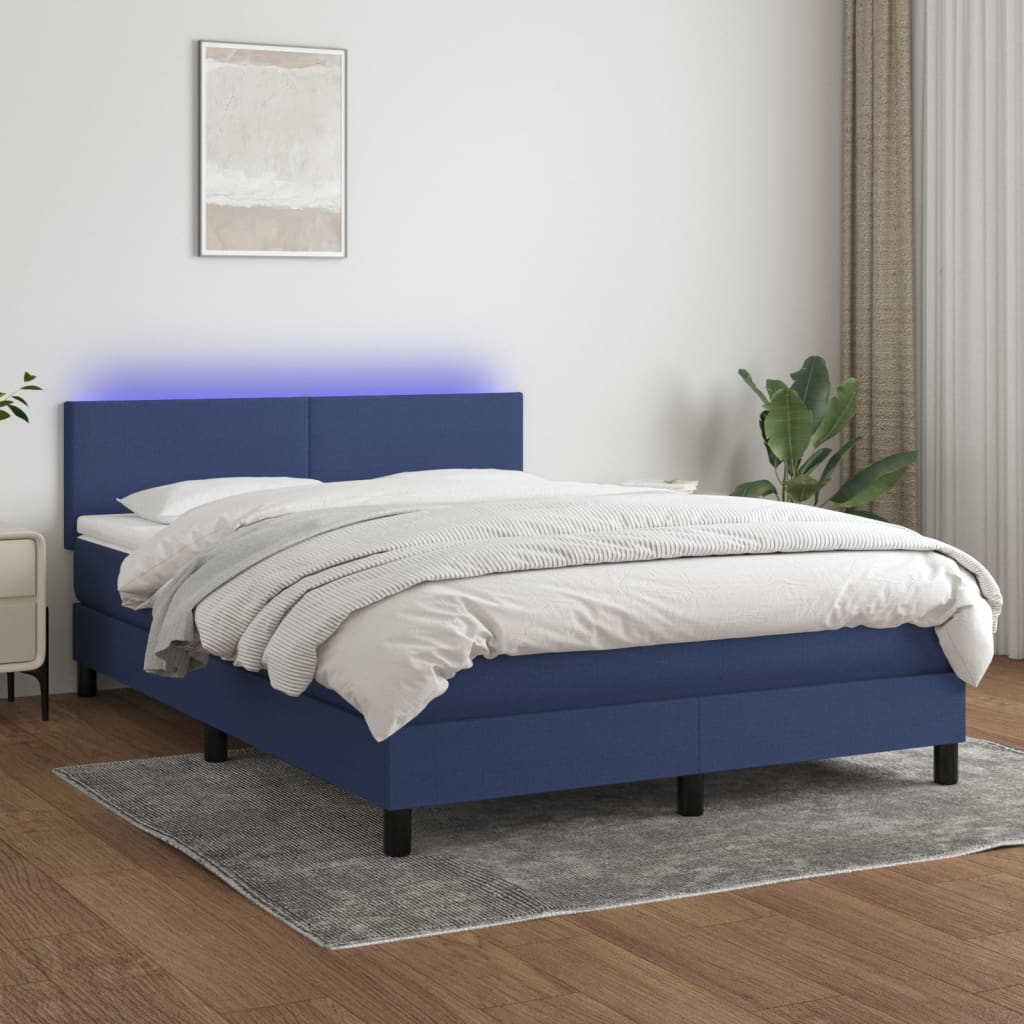 Krevet box spring s madracem LED plavi 140x200 cm od tkanine