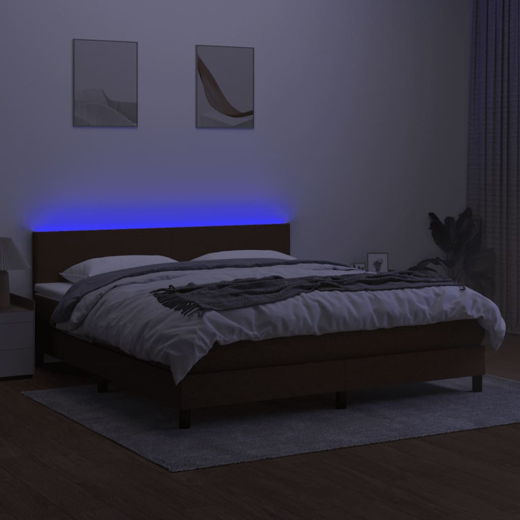 Krevet box spring s madracem LED tamnosmeđi 160x200 cm tkanina