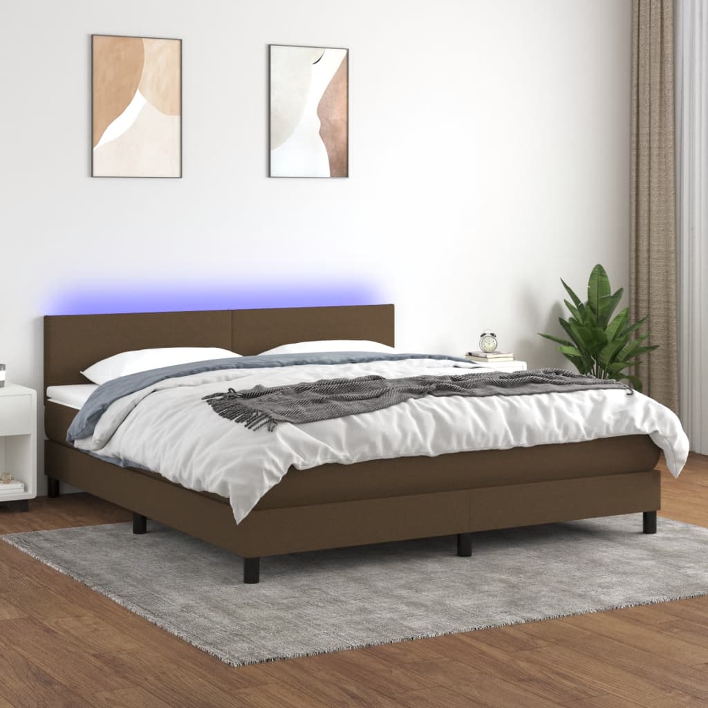 Krevet box spring s madracem LED tamnosmeđi 160x200 cm tkanina