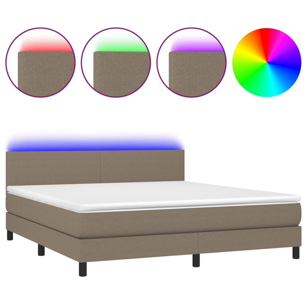 Krevet box spring s madracem LED smeđesivi 160x200 cm tkanina