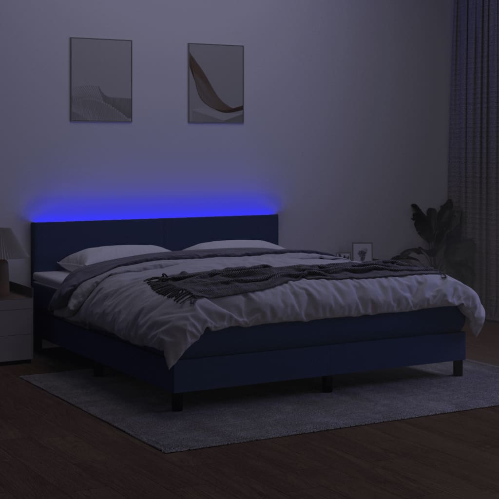 Krevet box spring s madracem LED plavi 160x200 cm od tkanine