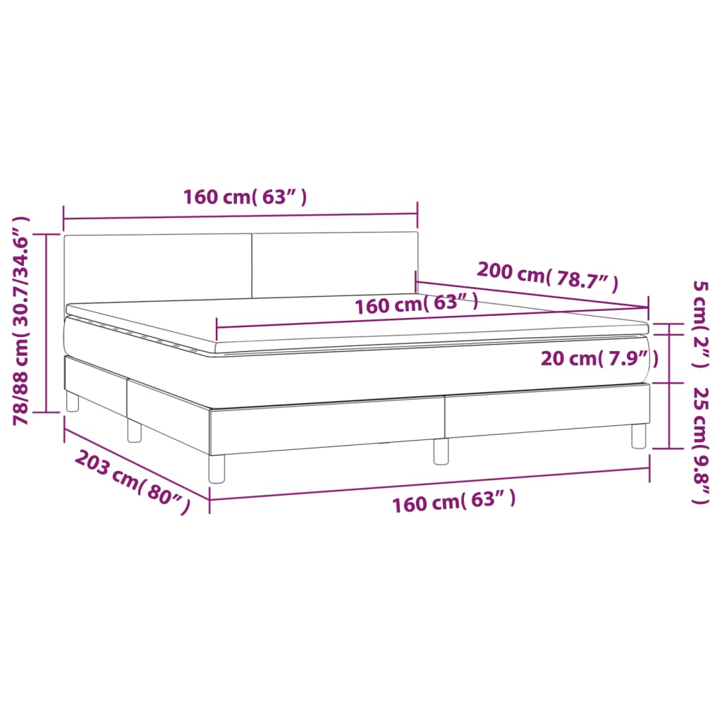 Krevet box spring s madracem LED plavi 160x200 cm od tkanine