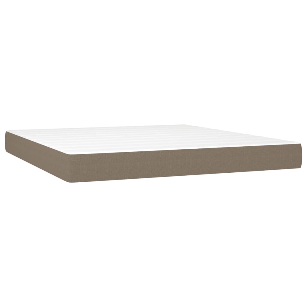 Krevet box spring s madracem LED smeđesivi 180x200 cm tkanina