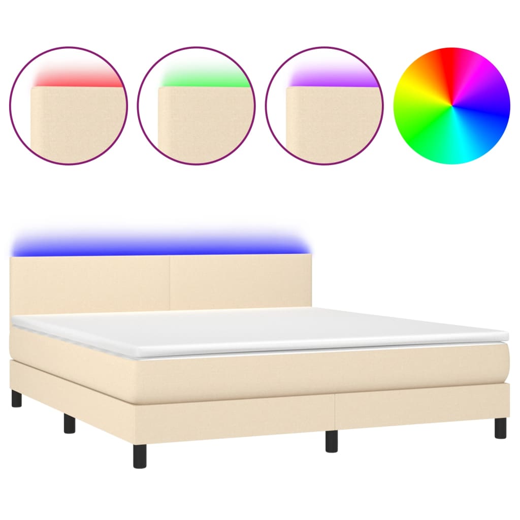 Krevet box spring s madracem LED krem 180x200 cm od tkanine