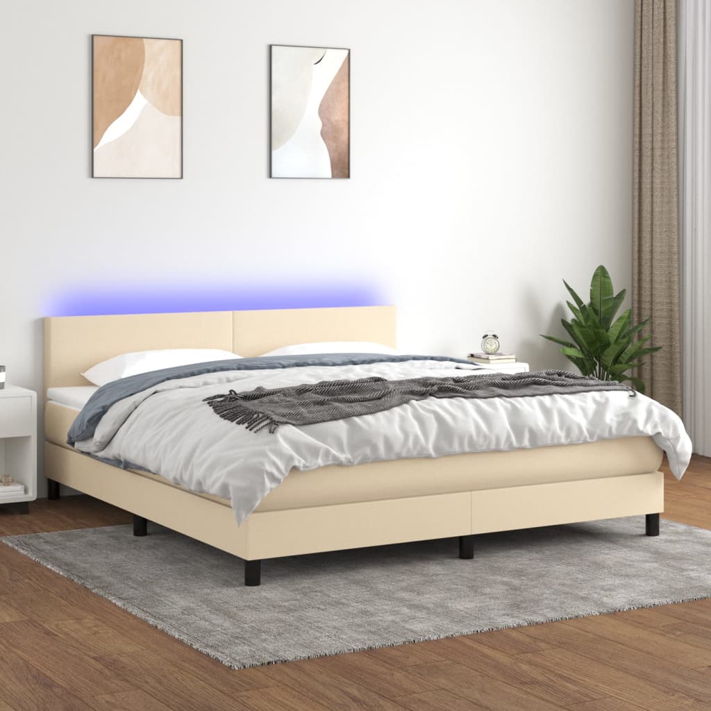 Krevet box spring s madracem LED krem 180x200 cm od tkanine