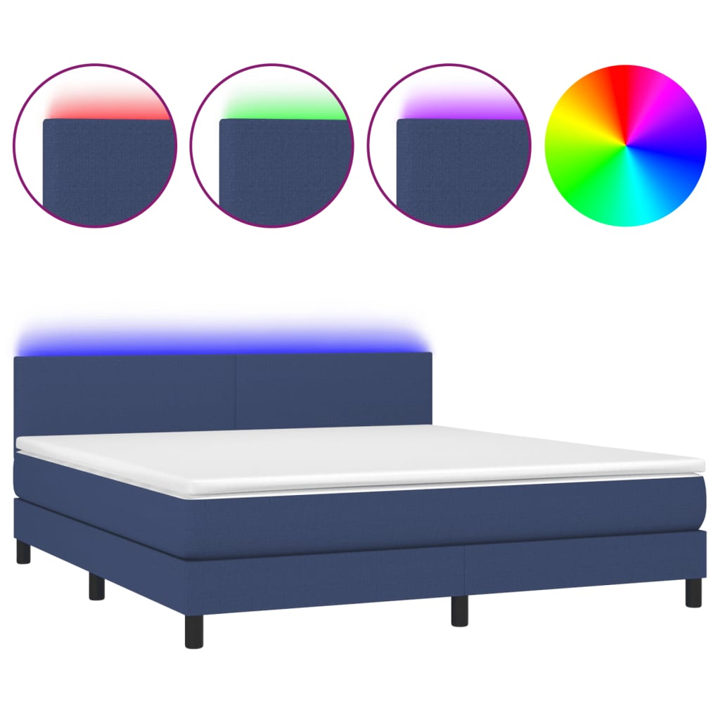 Krevet box spring s madracem LED plavi 180x200 cm od tkanine