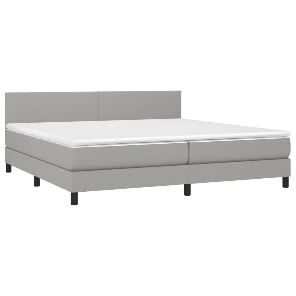 Krevet box spring s madracem LED svjetlosivi 200x200 cm tkanina