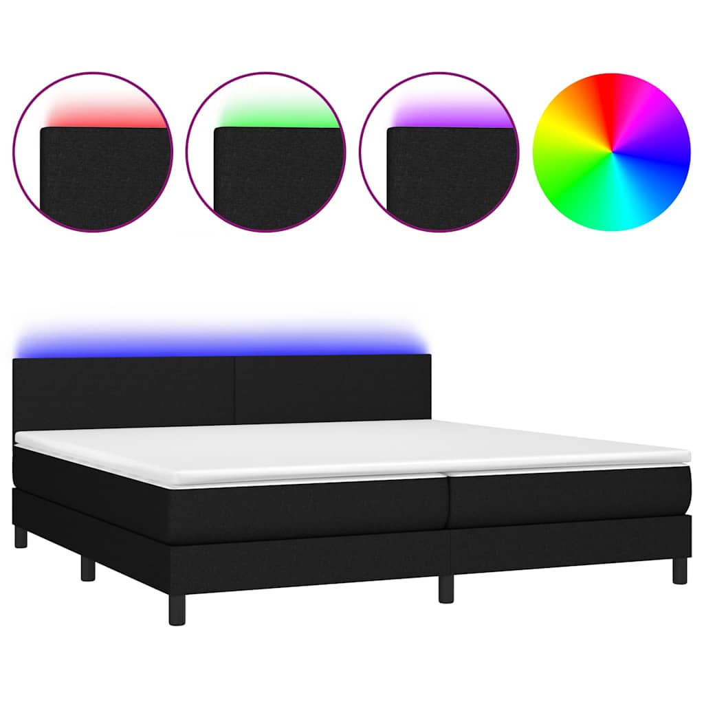 Krevet box spring s madracem LED crni 200x200 cm od tkanine