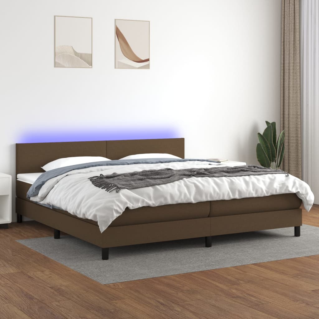Krevet box spring s madracem LED tamnosmeđi 200x200 cm tkanina