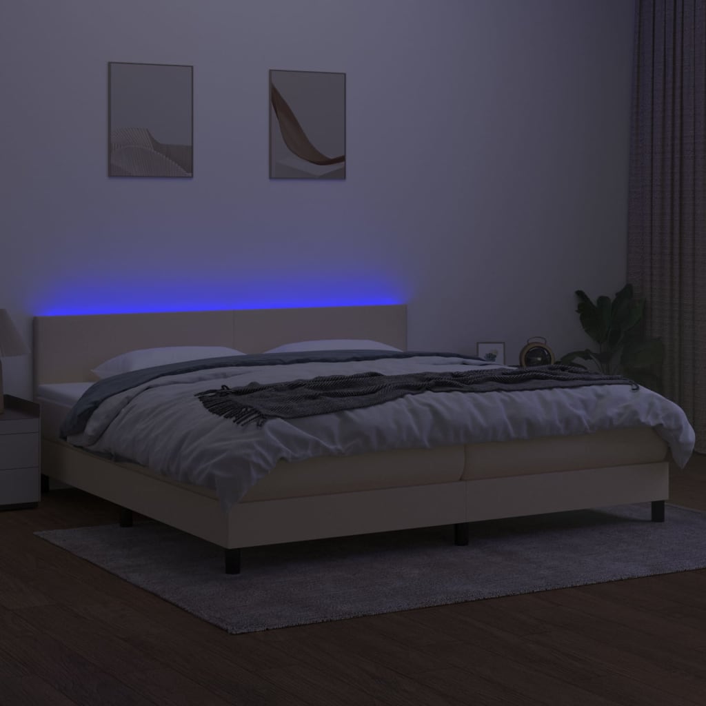 Krevet box spring s madracem LED krem 200x200 cm od tkanine